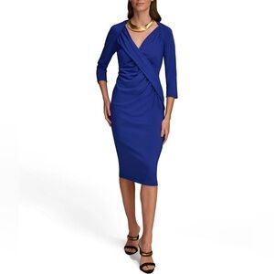 Donna Karan Ruched Draped Knee Length Sheath‎ Dress Cobalt Blue
Classic 10 Nwt